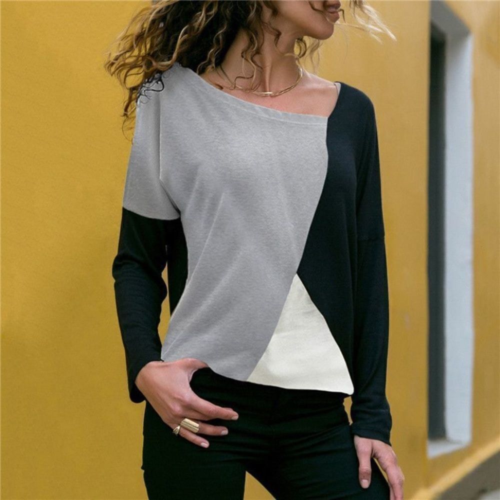 Casual lightweight long sleeve tee shirt in a patchwork and contrasting design